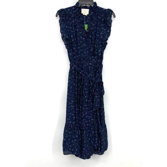 Kate Spade Dress Blue Wild Roses Floral Print V Neck Ruffle Wrap - Picture 2 of 14